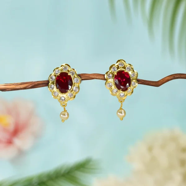 Luxurious Ruby, Pearl & Diamond Drop Earrings