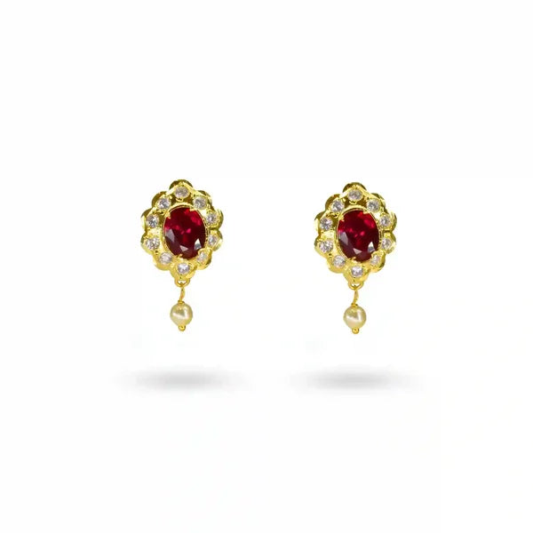 Luxurious Ruby, Pearl & Diamond Drop Earrings