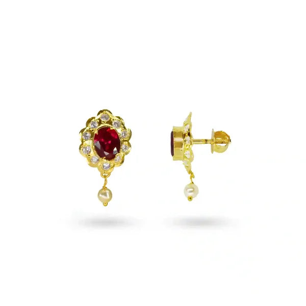 Luxurious Ruby, Pearl & Diamond Drop Earrings