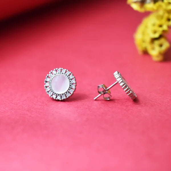 Radiant Round Earrings â€“ Mother of Pearl & Sparkle