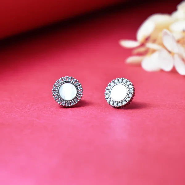 Radiant Round Earrings â€“ Mother of Pearl & Sparkle