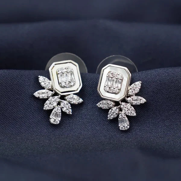 Moti Tops with White Stones and Silver Finishing