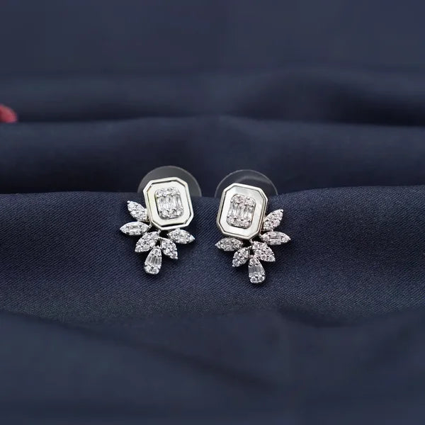 Moti Tops with White Stones and Silver Finishing