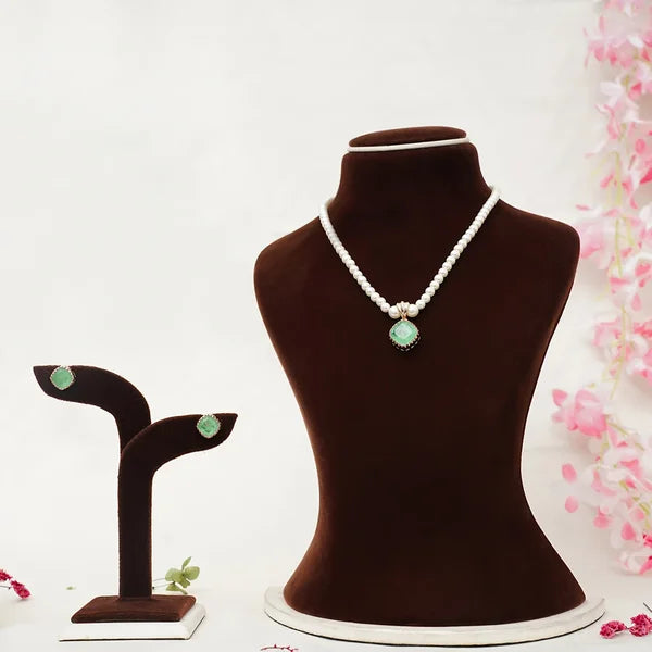 Moti Jawahir Necklace Set with Ocean Green Stone