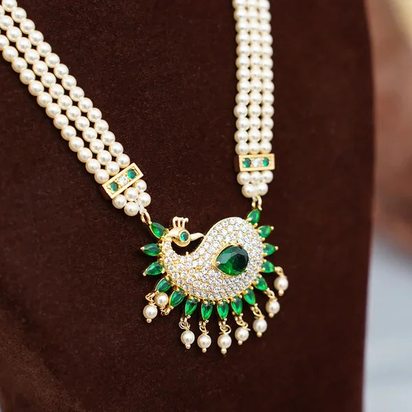 Moti Tanmani Necklace Set with Peacock Design