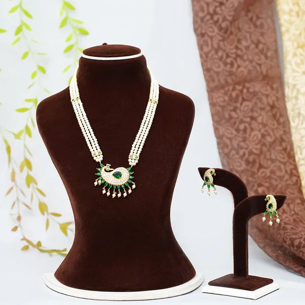 Moti Tanmani Necklace Set with Peacock Design