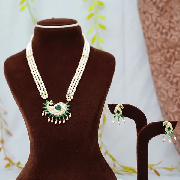 Moti Tanmani Necklace Set with Peacock Design