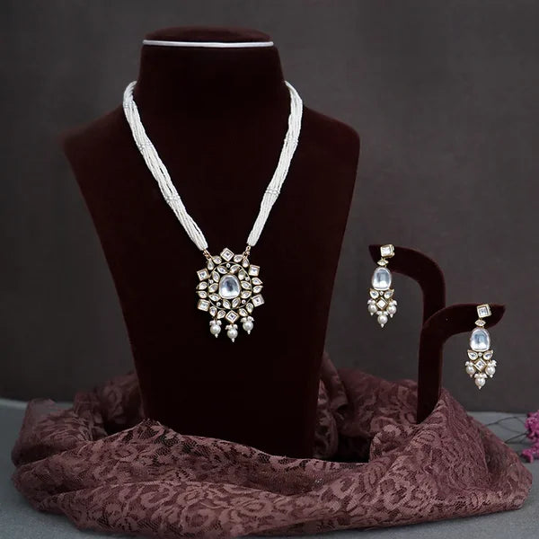 Moti Long Necklace with White Stones Modern Design