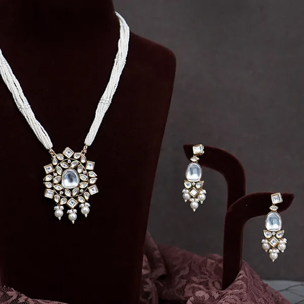 Moti Long Necklace with White Stones Modern Design