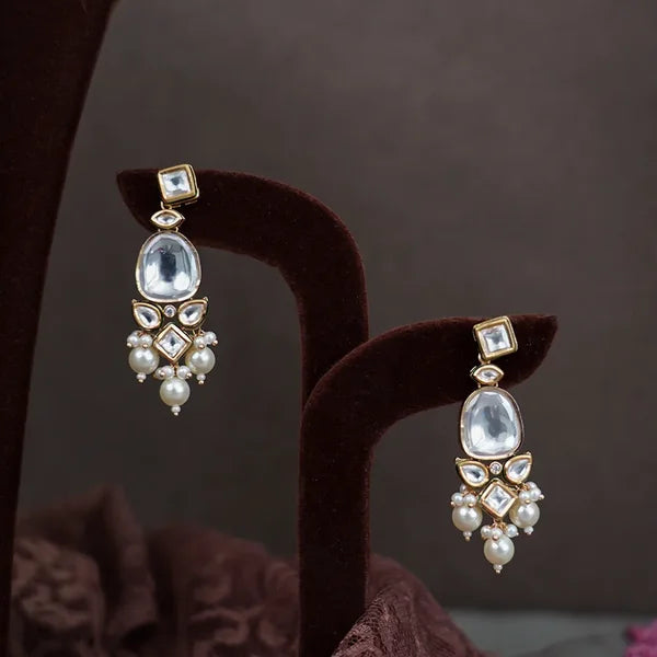 Moti Long Necklace with White Stones Modern Design