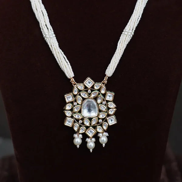 Moti Long Necklace with White Stones Modern Design