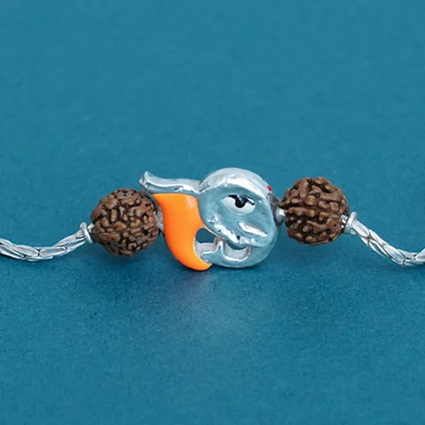 Rudraksha & Oxidized 925 Silver Rakhi Bracelet for Brother