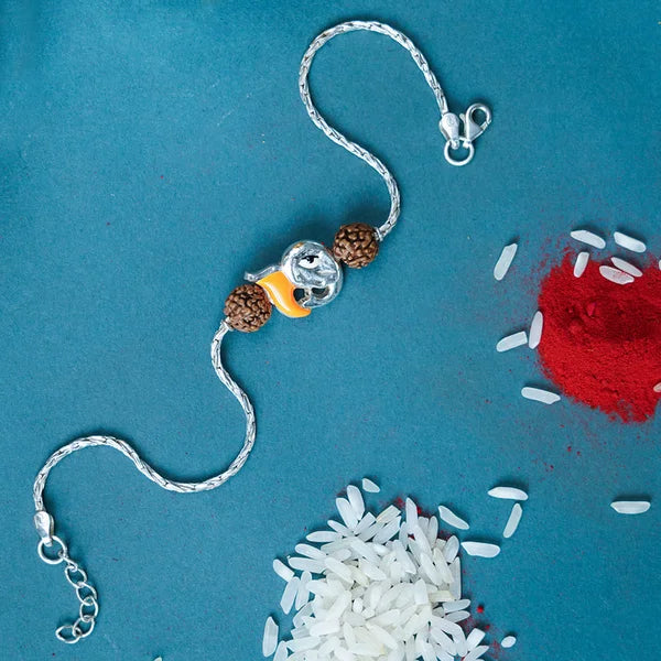 Rudraksha & Oxidized 925 Silver Rakhi Bracelet for Brother