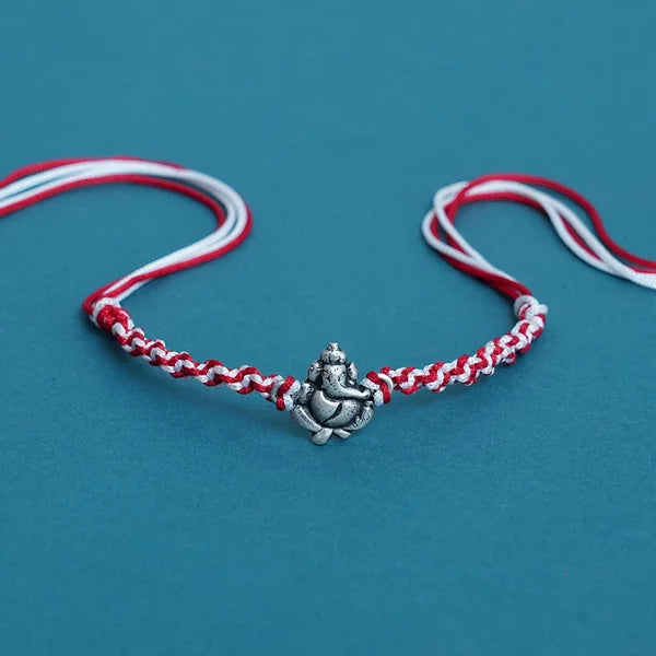 Oxidised 925 Sterling Silver Ganesha Rakhi for Brother