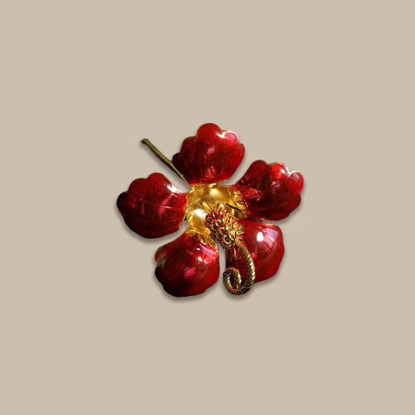 Big Red Jaswanti Flower Brooch with Gold Detailing â€“ 9cm x 5.5cm