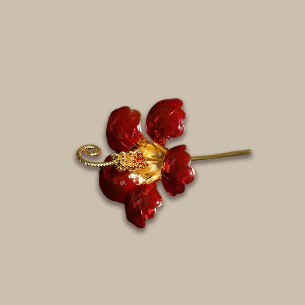 Big Red Jaswanti Flower Brooch with Gold Detailing â€“ 9cm x 5.5cm