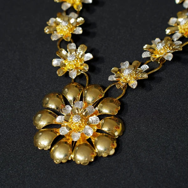 Gold-Plated Floral Haar for Deity Idols â€“ 8 Inch Handcrafted Ornament