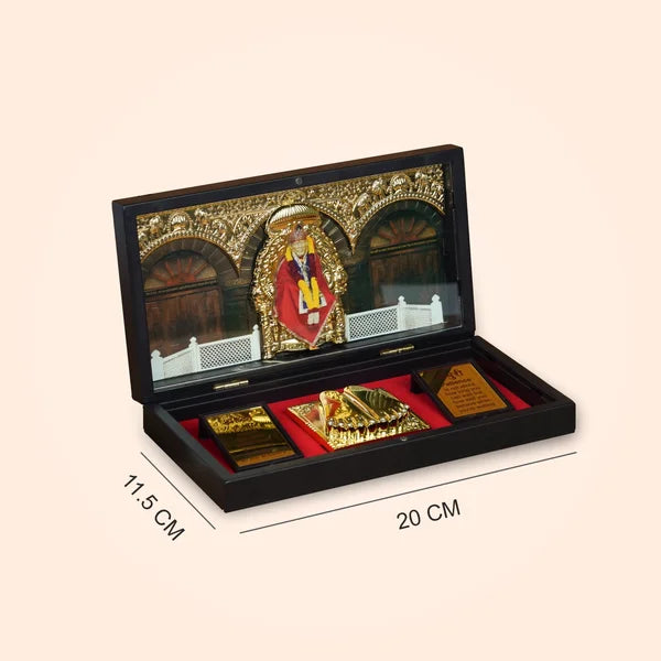 Divine Sai Baba Gold Plated Frame with Charan Paduka & Gift Box â€“ Spiritual Gift