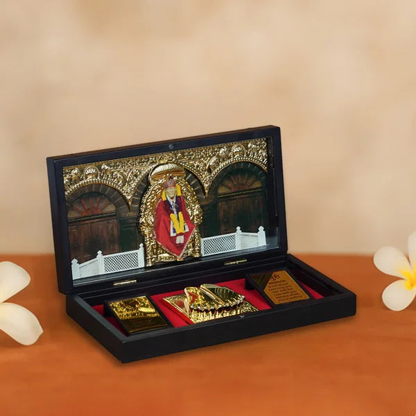 Divine Sai Baba Gold Plated Frame with Charan Paduka & Gift Box â€“ Spiritual Gift