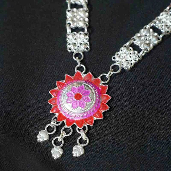 Ganpati Chaturthi Special Silver Haar with Pink Floral Design