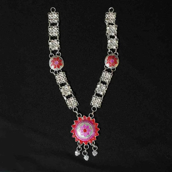 Ganpati Chaturthi Special Silver Haar with Pink Floral Design