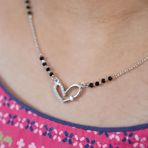 Silver Plated Heart Pendant Mangalsutra