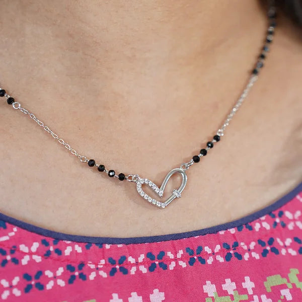 Silver Plated Heart Pendant Mangalsutra