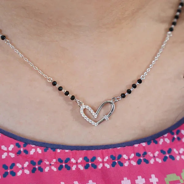 Silver Plated Heart Pendant Mangalsutra
