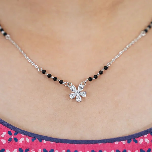 Silver Plated Cubic Zirconia Flower Mangalsutra