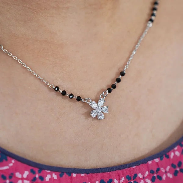 Silver Plated Cubic Zirconia Flower Mangalsutra