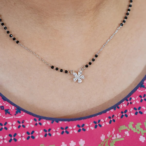 Silver Plated Cubic Zirconia Flower Mangalsutra