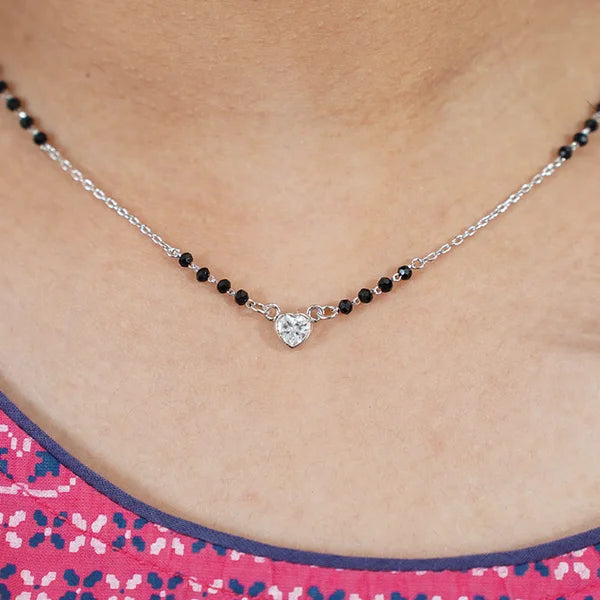 Silver Plated Heart Pendant Black Beads Mangalsutra
