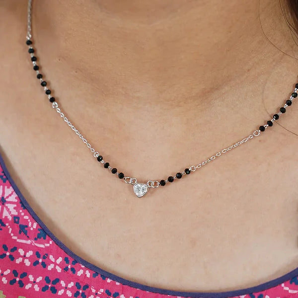 Silver Plated Heart Pendant Black Beads Mangalsutra