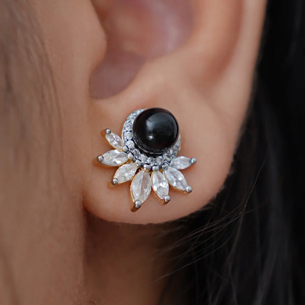 Black Pearl and Diamond Earrings