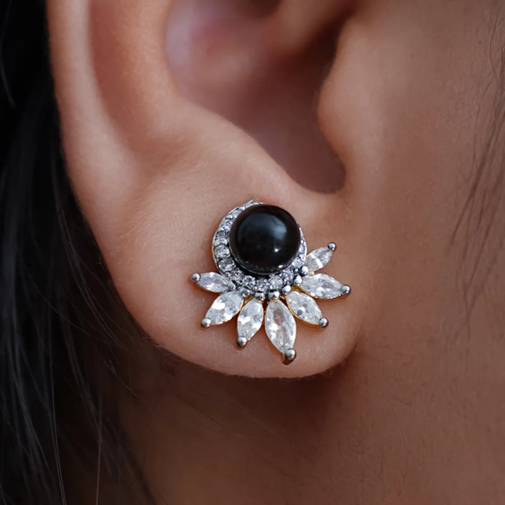 Black Pearl and Diamond Earrings
