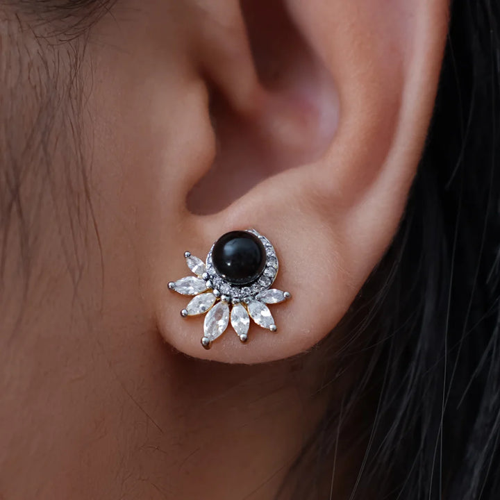 Black Pearl and Diamond Earrings