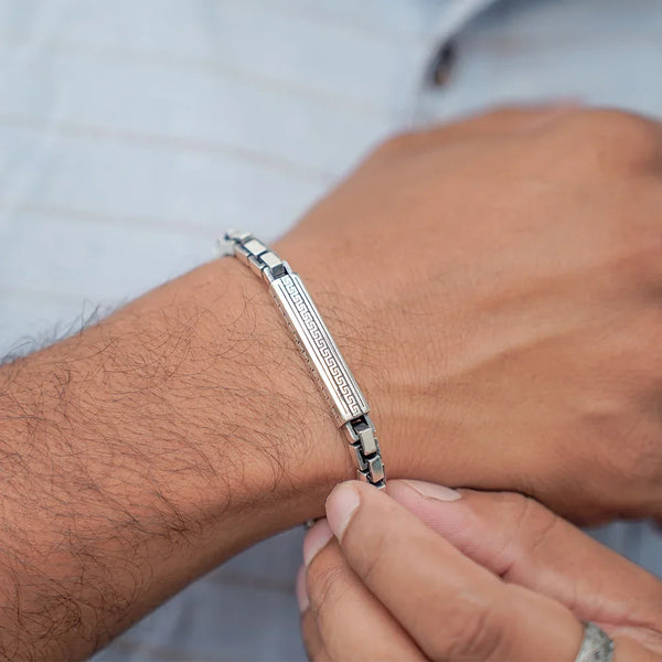 Men's Greek Key Engraved Box Chain Bracelet