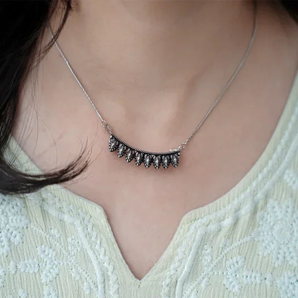 Vintage Leaf Oxidized Silver Pendant