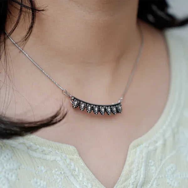 Vintage Leaf Oxidized Silver Pendant