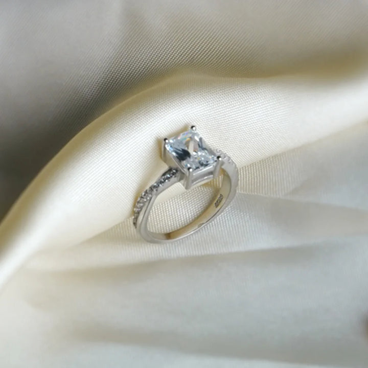 Sterling Silver Emerald-Cut Twist Ring