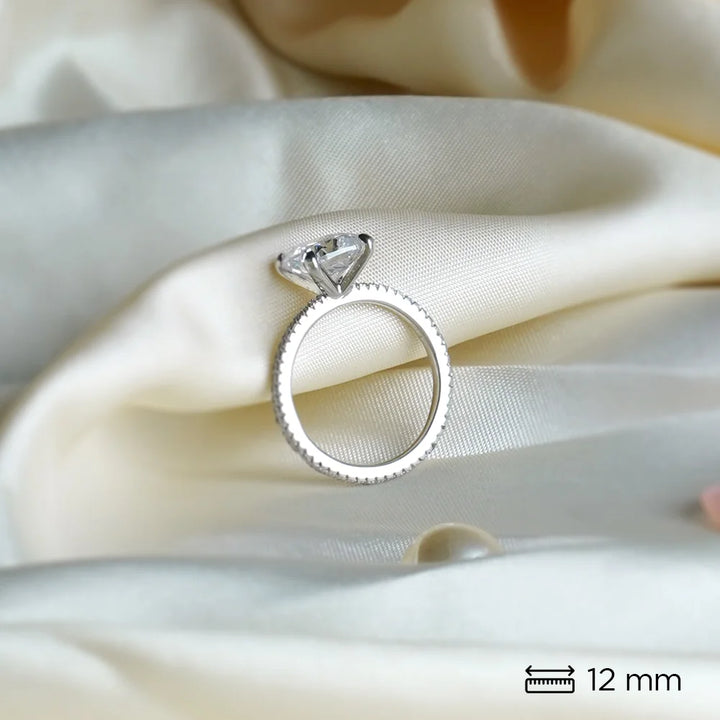 Sterling Silver Cushion-Cut Solitaire Ring with Micro-Pave Band