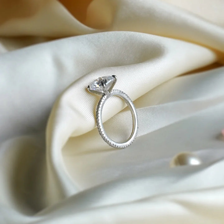 Sterling Silver Cushion-Cut Solitaire Ring with Micro-Pave Band