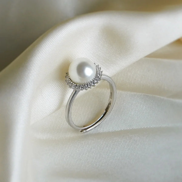 Sterling Silver Pearl Halo Ring
