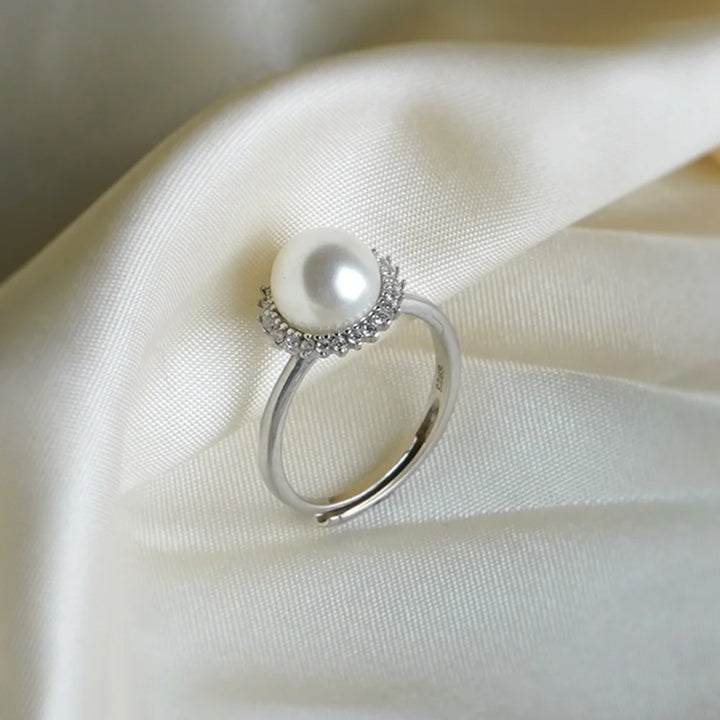 Sterling Silver Pearl Halo Ring