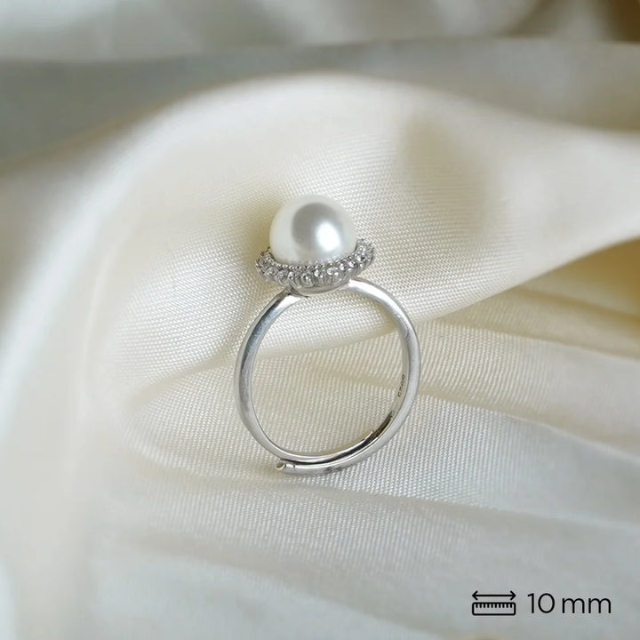 Sterling Silver Pearl Halo Ring
