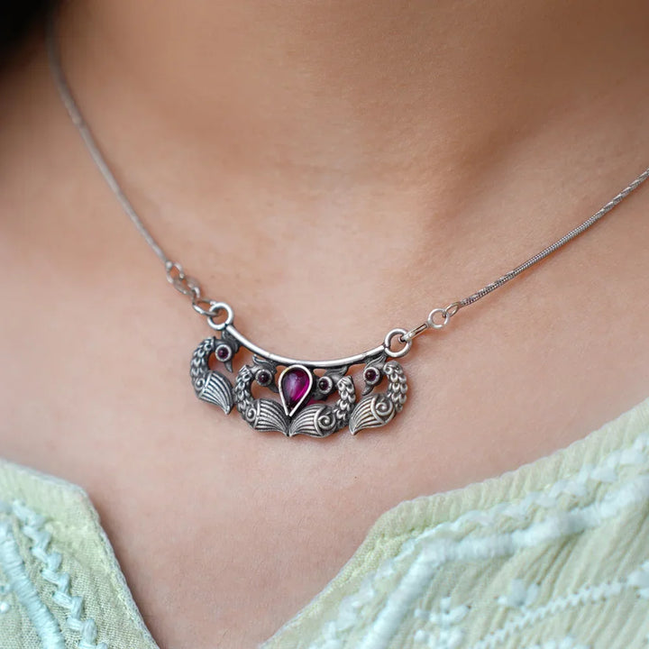 Oxidized Silver Peacock Pendant