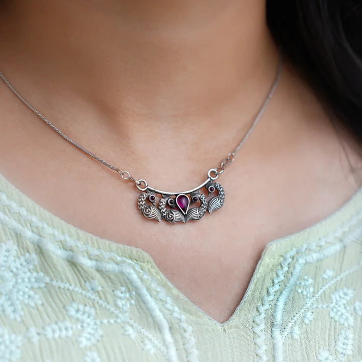 Oxidized Silver Peacock Pendant