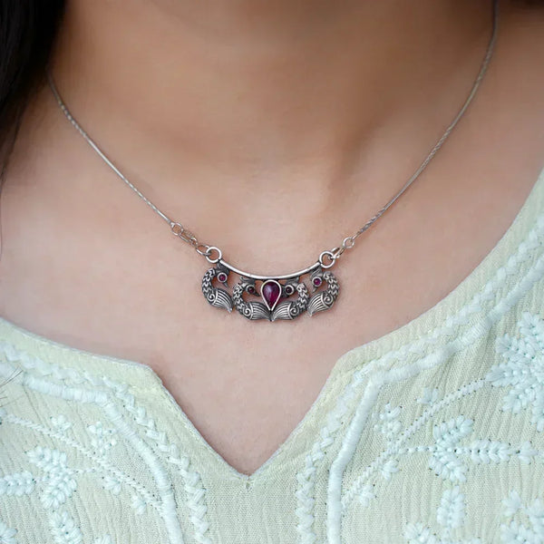 Oxidized Silver Peacock Pendant