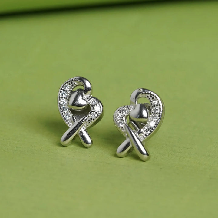 Ribbon Heart Studs Earrings