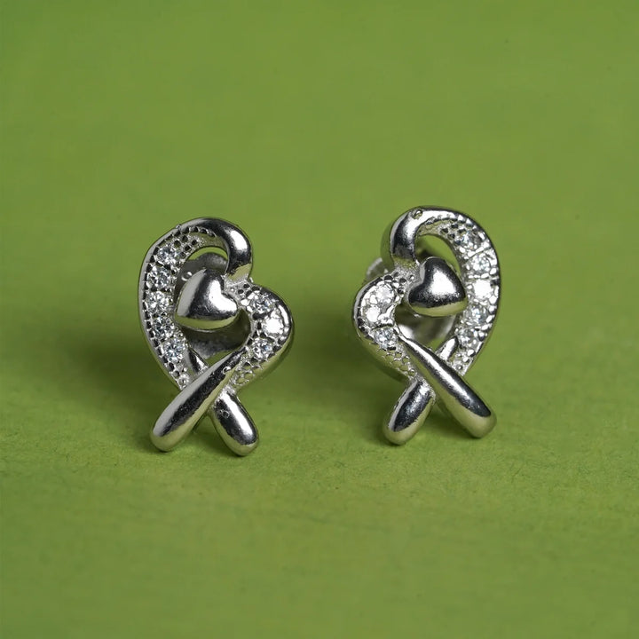 Ribbon Heart Studs Earrings
